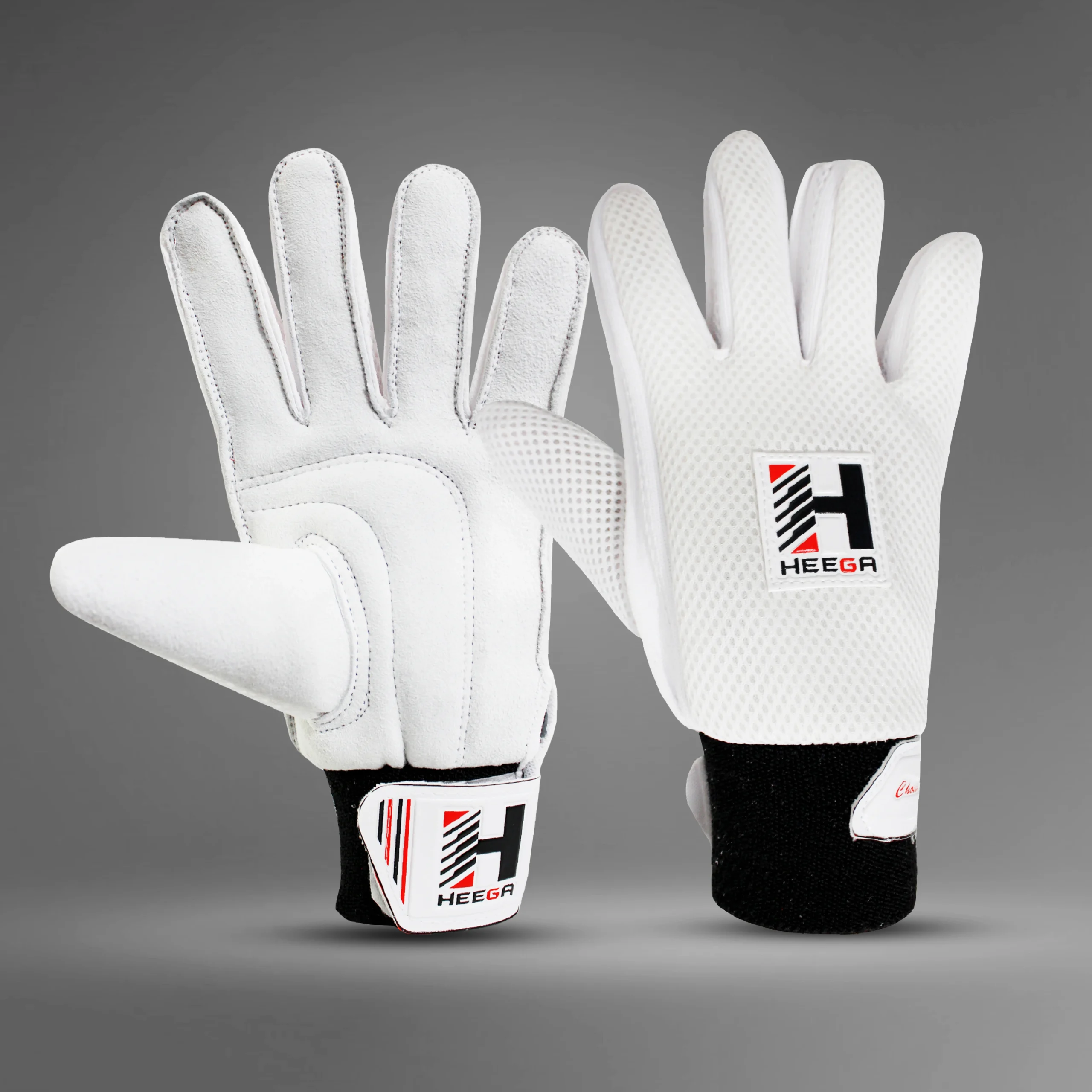 Heega Cricket Batting Gloves-for Beginner Players: Leather Palm |Elastic Towel Wrap for Adult/Color (White)