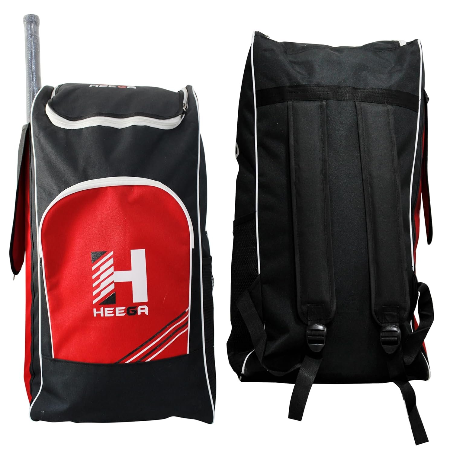 Heega Pro Player Cricket Kit Bag for Youth | Adjustable Shoulder Straps | Zipper (Black & Red)
