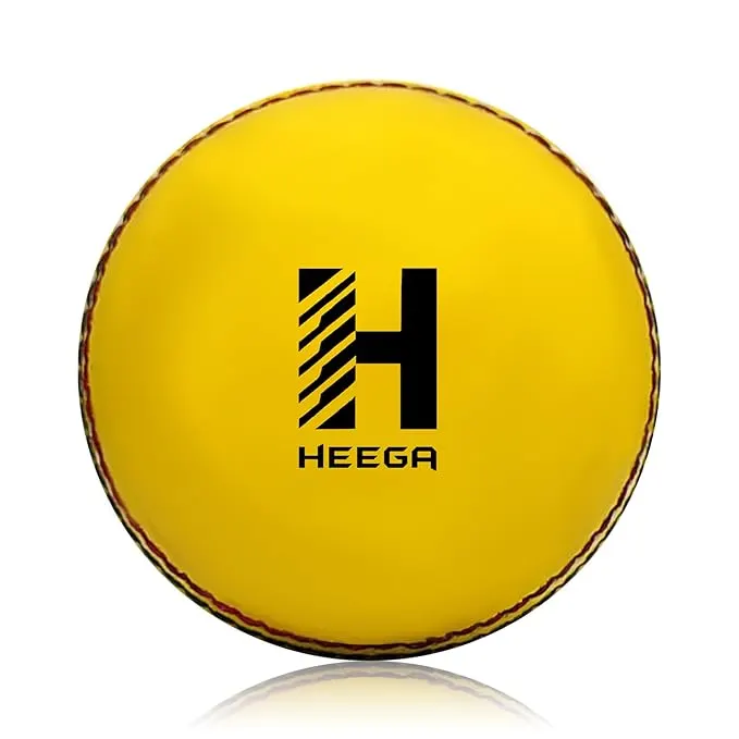 Heega Indoor Cricket Leather Ball - Genuine Yellow Leather Cricket Balls (Core of Plastic) for Indoor Cricket Practice, Training, Matches for Seniors & Juniors (Yellow Leather)